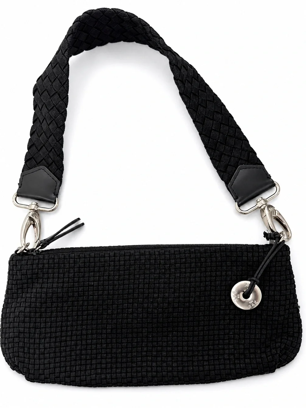The Sak Black Woven Mini Shoulder Bag Y2K Baguette Purse Braided Strap